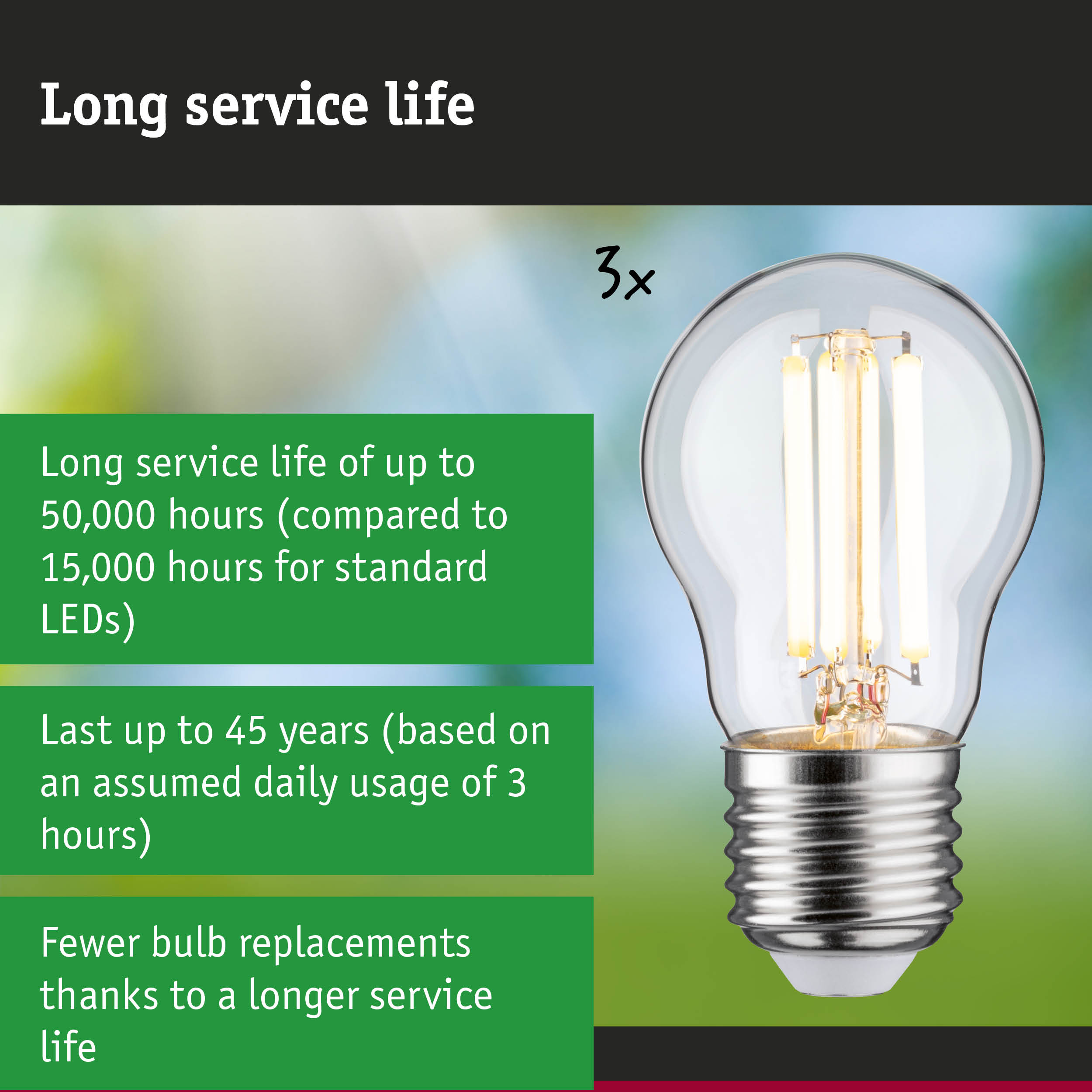 LED lamp with 3.5 times longer service life than conventional lamps, energy-saving lighting solution