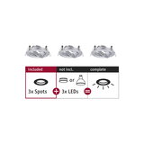 Drie witte metalen inbouwspots zonder LED, combinatie met 3 LED-lampen vereist