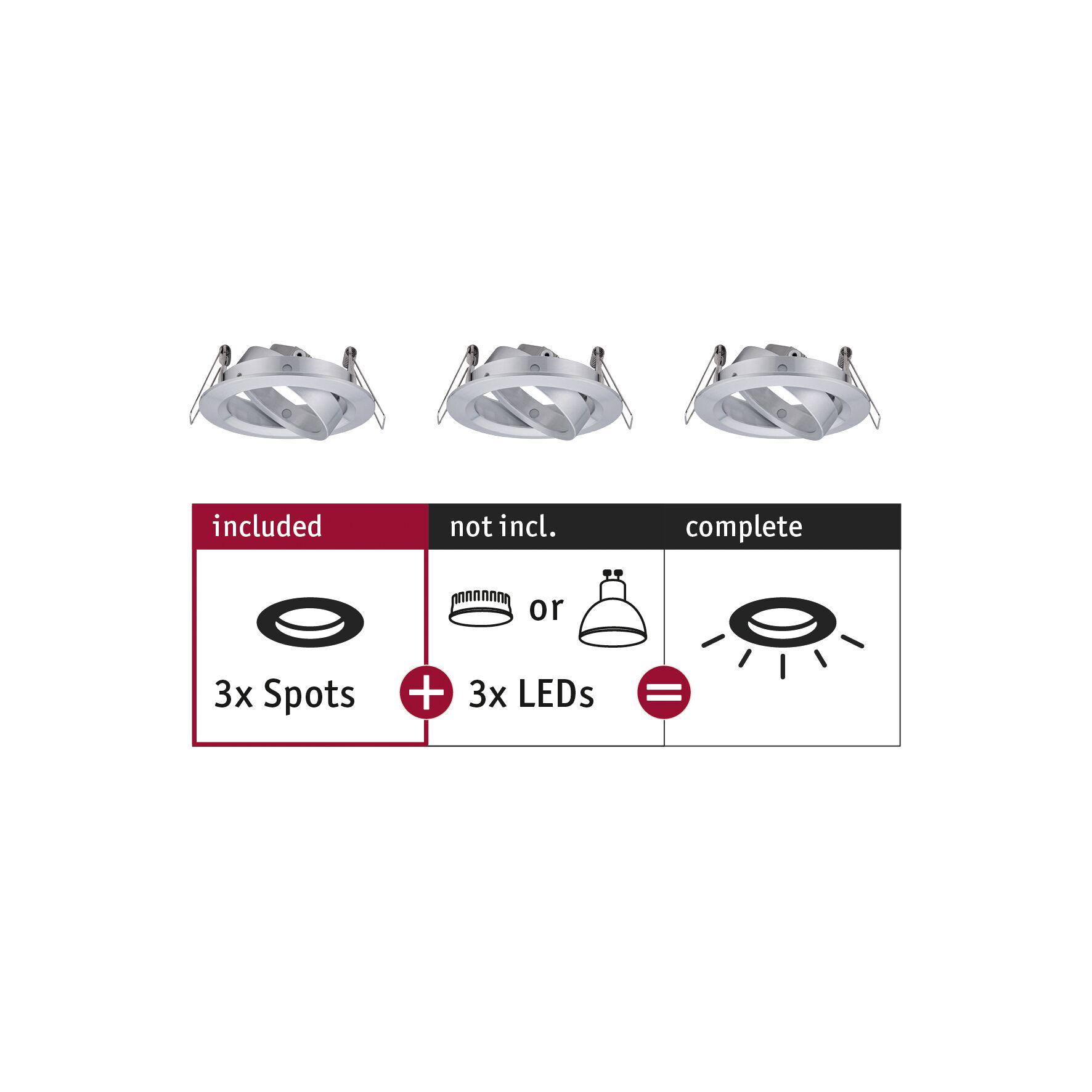 Oprawy wpuszczane Choose Zestaw podstawowy obrotowy okrągły 84mm 50° max. 3x10W 230V ściemnialny tłoczone aluminium Trzy białe metalowe oprawy wpuszczane z regulowanym reflektorem do oświetlenia LED