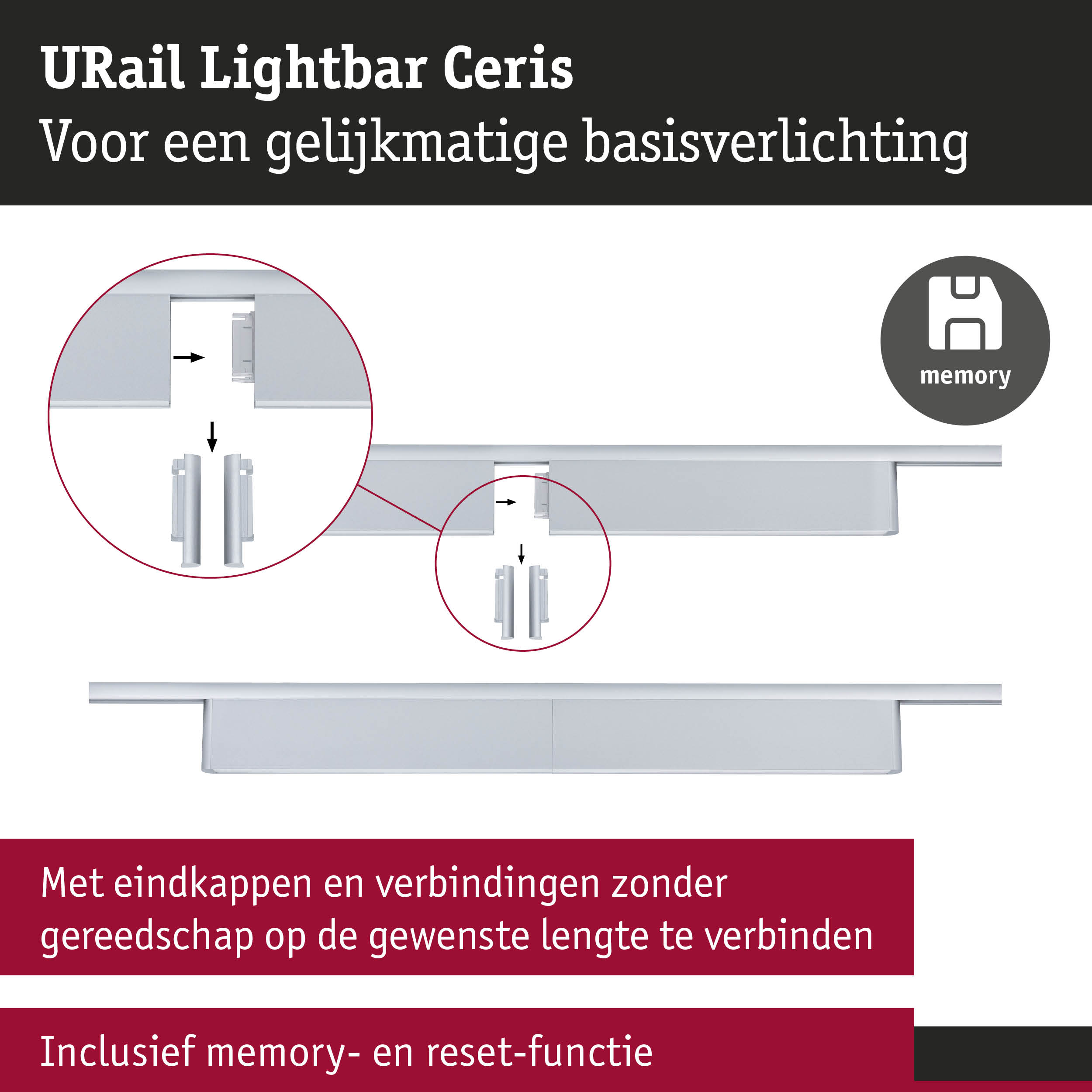 URail Lightbar Ceris witte aluminium strip voor gelijkmatige basisverlichting met geheugenfunctie