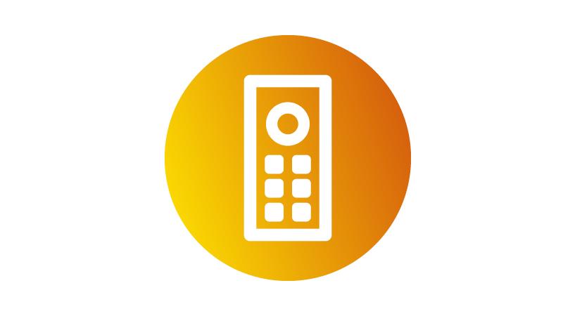 Hvid fjernbetjeningsikon på orange-gul baggrund til lysstyring