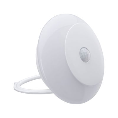 Round white plastic motion sensor for indoor use with modern design and easy installation