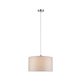 Pendant lamp with white fabric shade and adjustable cable, modern home lighting fixture