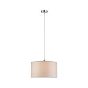 Pendant lamp with cream fabric shade and stainless steel suspension for modern interiors