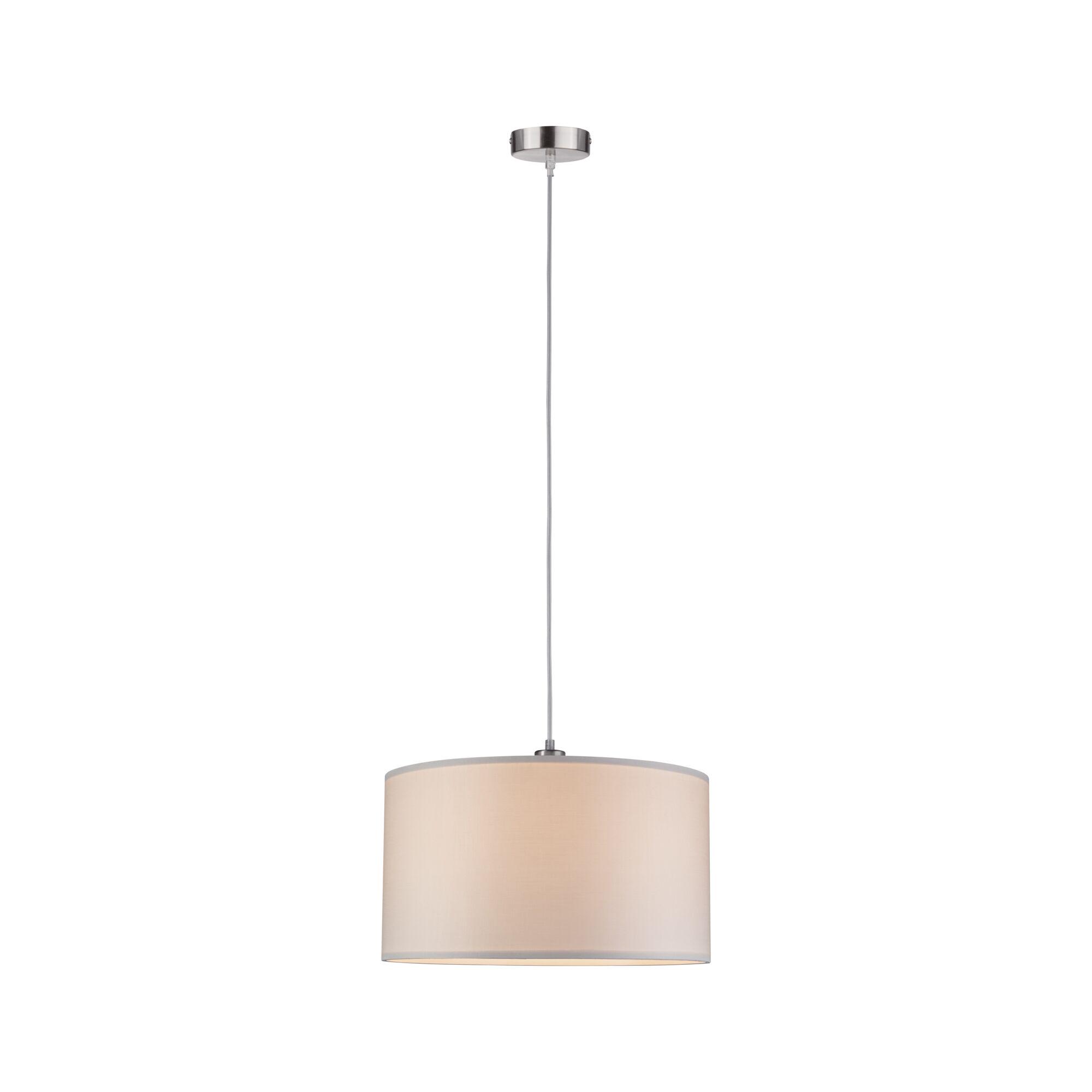 Pendant lamp with cream fabric shade and stainless steel suspension for modern interiors
