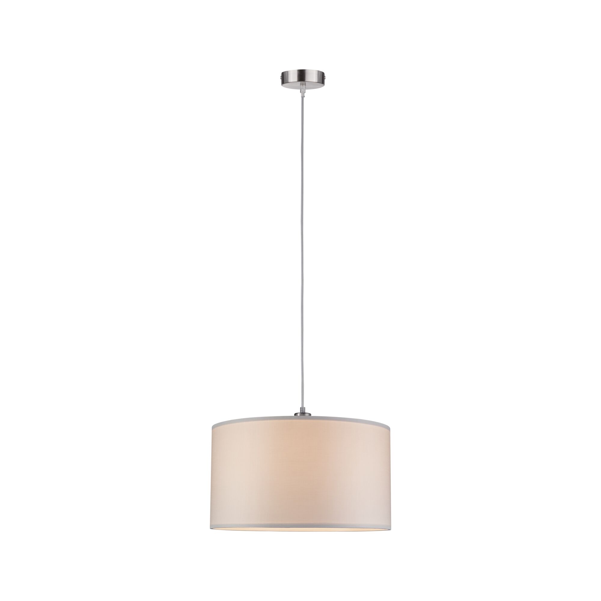 Suspension avec abat-jour en tissu crème et suspension en acier inoxydable pour intérieurs modernes