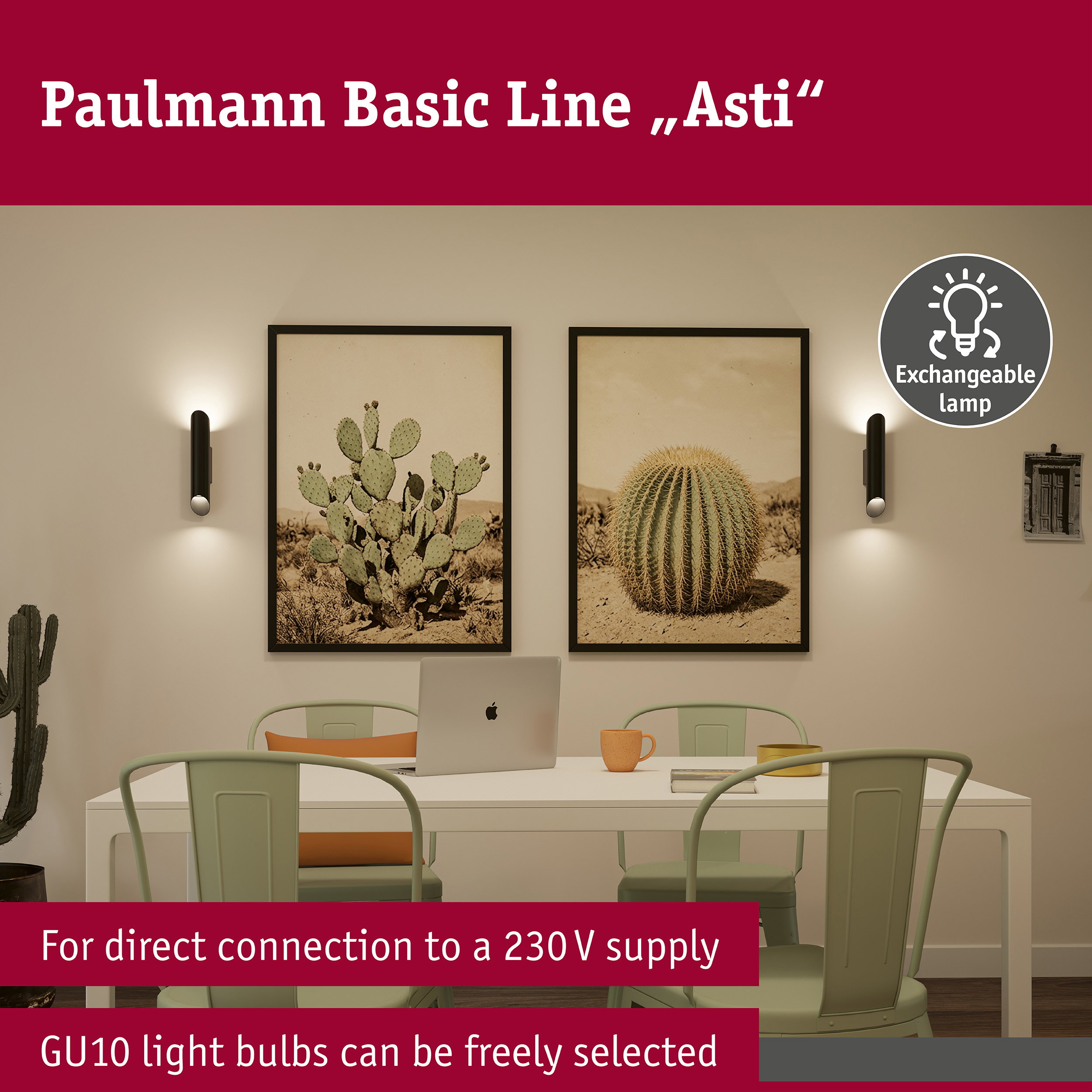 Wall light Asti GU10 230V max. 2x10W Black matt/Gold