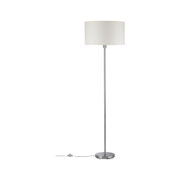 Staande lamp met witte stoffen kap en geborstelde metalen voet voor moderne woonkamerverlichting