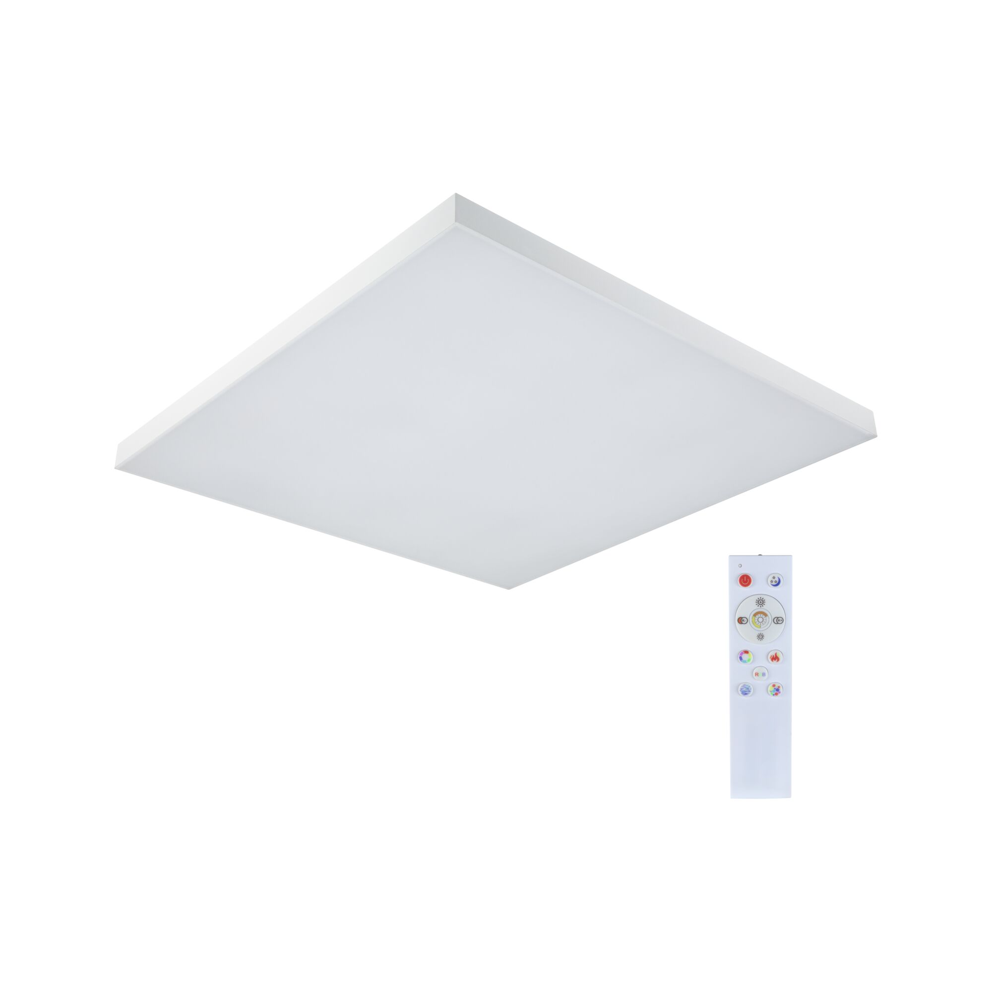 Weißes quadratisches LED-Deckenpanel mit Fernbedienung für dimmbares Licht und Farbwechsel