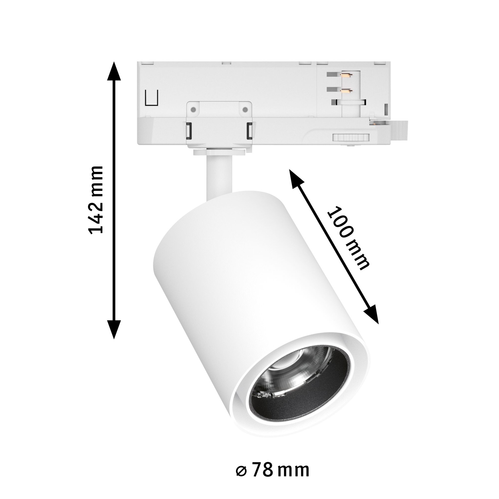 White metal LED spotlight with 78 mm diameter and 142 mm height for modern lighting solutions