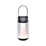 Moderne draagbare zwarte LED-lantaarn met warm wit licht en handvat, geschikt voor buiten en thuis