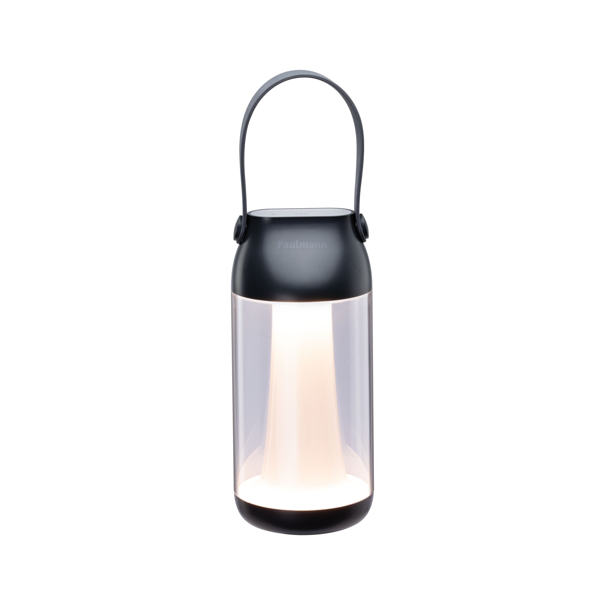 Lanterne LED portable noire avec corps en plastique transparent et poignée pour éclairage extérieur