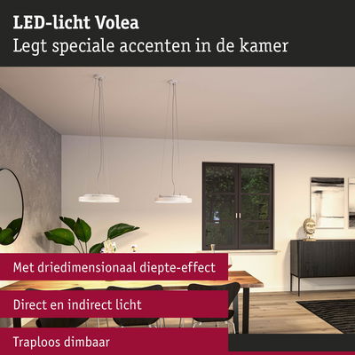 Moderne witte LED-hanglampen Volea met direct en indirect licht voor kameraccenten