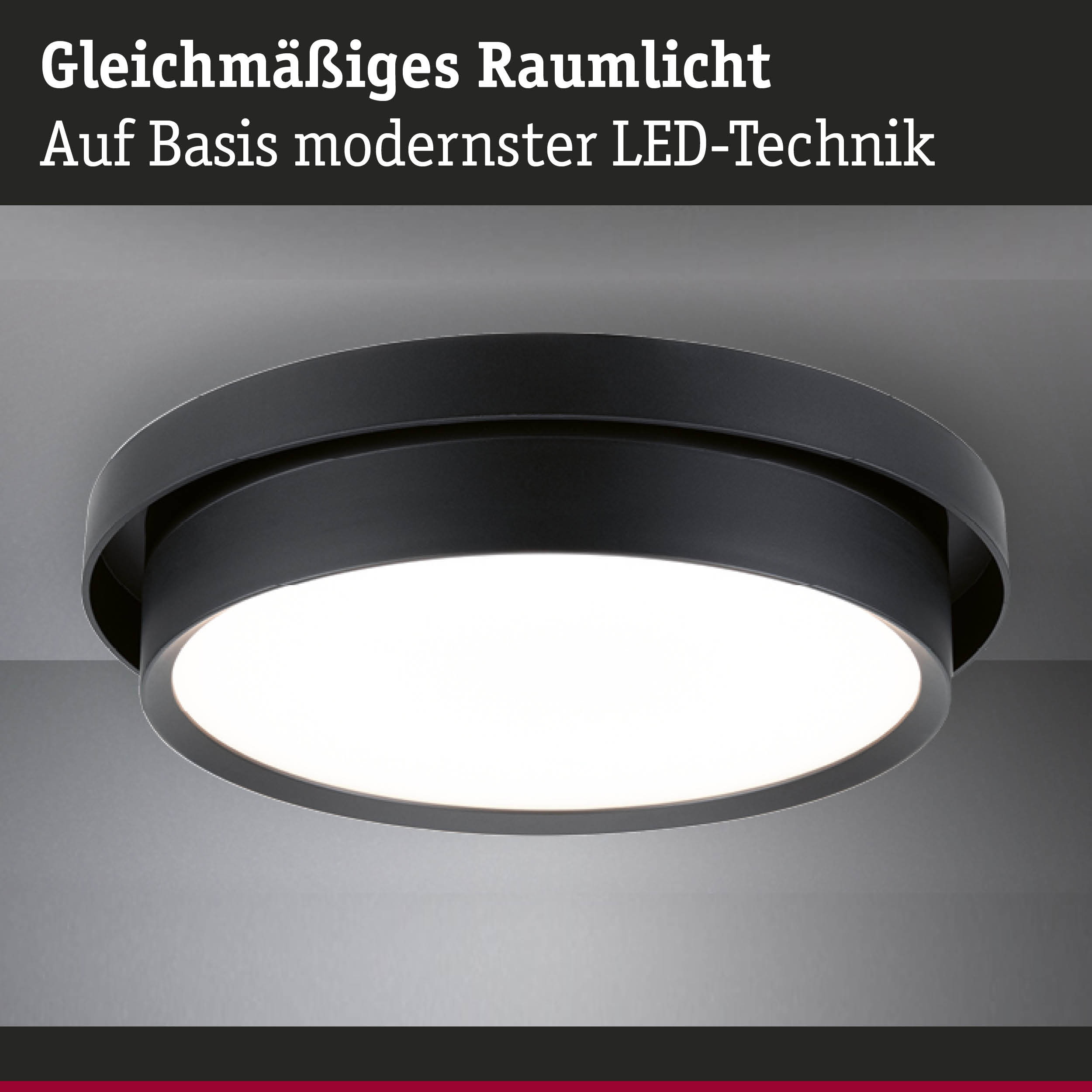 Schwarze LED-Deckenleuchte mit modernster Technik für gleichmäßiges Raumlicht