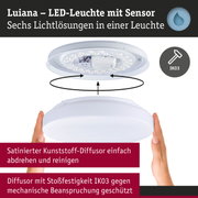 Weiße Luiana LED-Deckenleuchte mit Sensor und satiniertem Kunststoff-Diffusor, stoßfest IK03