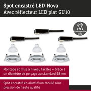 Spot encastré LED Nova avec réflecteur LED plat GU10 et câble de connexion noir
