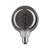 Runde LED-Glühbirne mit Spiralfaden in rauchgrauem Glas für dekorative Beleuchtung