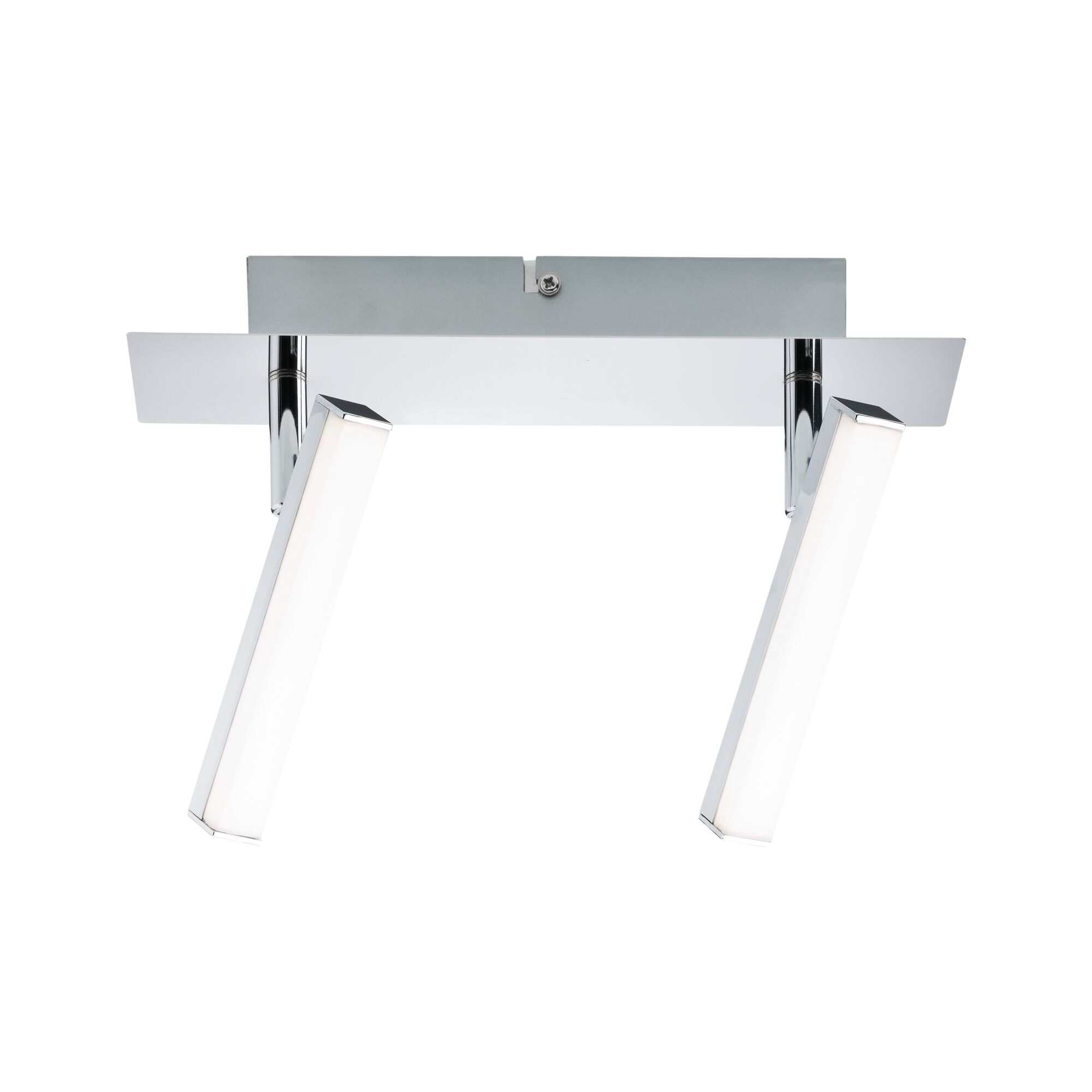 Modern ceiling light with chrome metal frame and two adjustable white LED light bars for living rooms