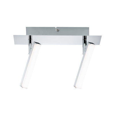 Modern ceiling light with chrome metal frame and two adjustable white LED light bars for living rooms