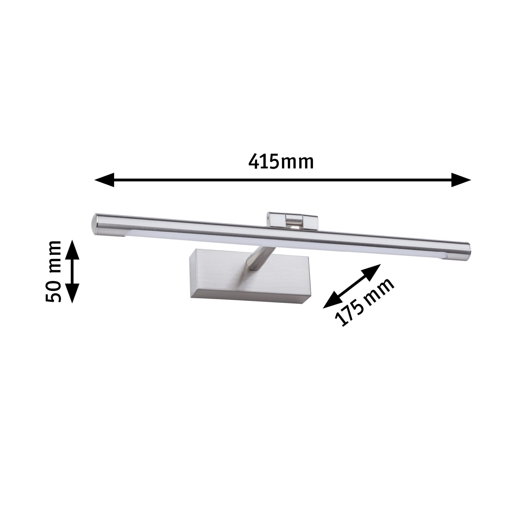 Matt gebürstete Aluminium-Wandleuchte in Silber mit LED-Lichtleiste und Maßen 415x50x175 mm