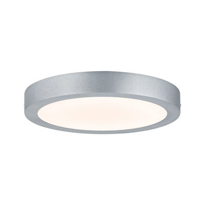 Runde Deckenleuchte aus silbernem Metall mit weißem Diffusor für modernes LED-Raumlicht