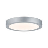 Ronde plafondlamp van zilverkleurig metaal met witte diffuser voor moderne LED-verlichting