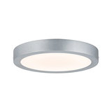 Runde Deckenleuchte aus silbernem Metall mit weißem Diffusor für modernes LED-Raumlicht