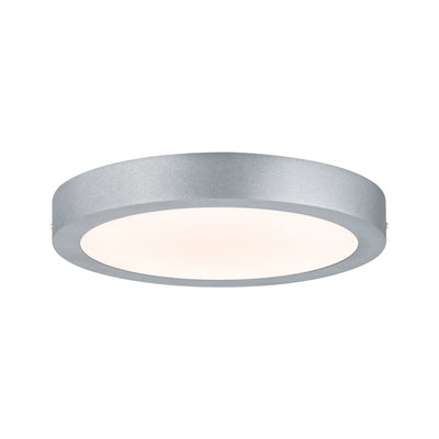 Runde Deckenleuchte aus silbernem Metall mit weißem Diffusor für modernes LED-Raumlicht
