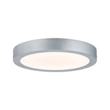 Round ceiling light in silver metal with white diffuser for modern LED room lighting