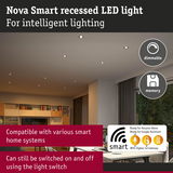 Nova Smart recessed LED light in white for dimmable, intelligent home lighting with voice assistant support