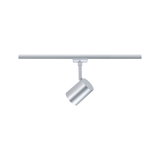 Modern silver metal LED spotlight on track system for flexible lighting solutions