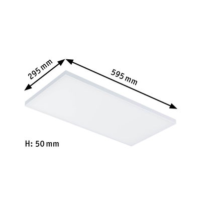 Rectangular white LED panel measuring 595x295x50 mm for modern indoor lighting