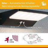 Schwarze Solar-Wandleuchte mit integriertem Bewegungsmelder und automatischem Schalten für Außenbereiche
