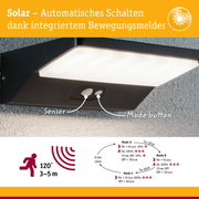 Schwarze Solar-Wandleuchte mit integriertem Bewegungsmelder und automatischem Schalten für Außenbereiche