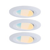 Drei weiße LED-Einbaustrahler mit einstellbarer Farbtemperatur für flexible Raumbeleuchtung