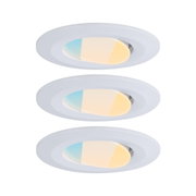 Drie witte LED-inbouwspots met instelbare kleurtemperatuur voor veelzijdige verlichting