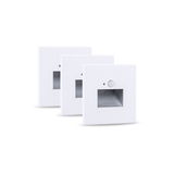 Three white LED stair lights with motion sensor and square design for indoor lighting