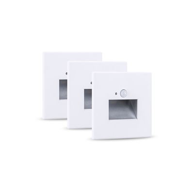 Three white LED stair lights with motion sensor and square design for indoor lighting