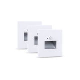 Three white LED stair lights with motion sensor and square design for indoor lighting