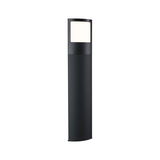Modern black metal outdoor bollard with white light panel for garden and pathway lighting