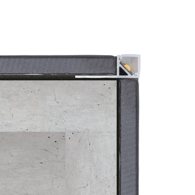 Cross-section of aluminum profile with LED lighting and black frame for light panels