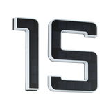 House number 15 in black solar material with white frame for energy-efficient outdoor lighting