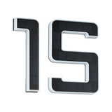 House number 15 in black solar material with white frame for energy-efficient outdoor lighting