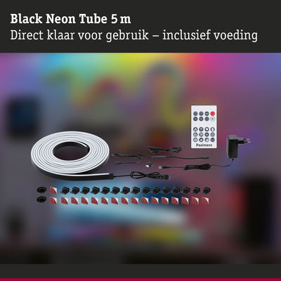 Zwarte neonbuis van 5 m met afstandsbediening en voeding, LED-lichtstrip voor sfeerverlichting