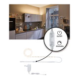 White LED strip light with dimmer and power adapter, perfect for kitchen lighting and adjustable ambiance