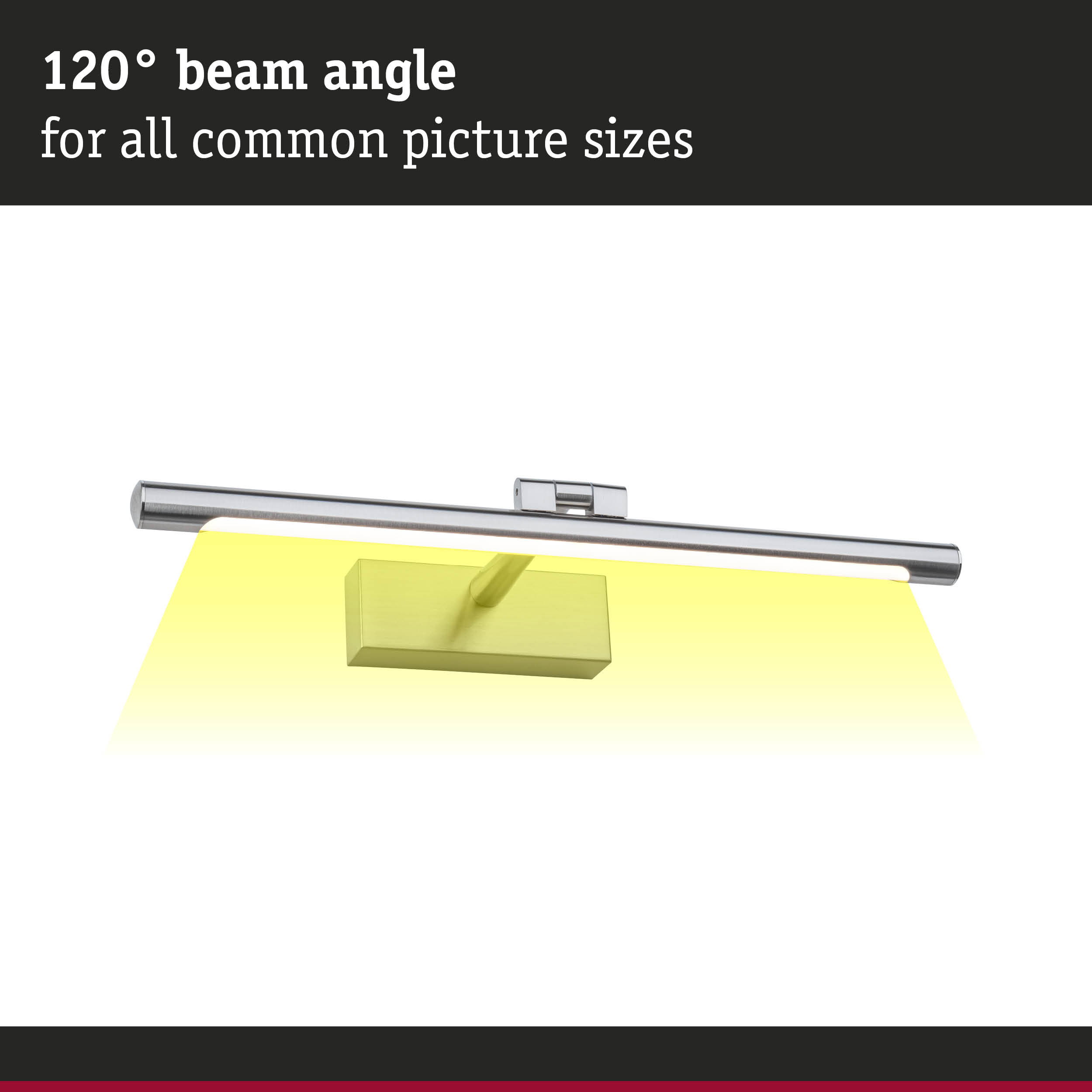 Stainless steel picture light with 120° beam angle for various picture sizes, modern wall lighting