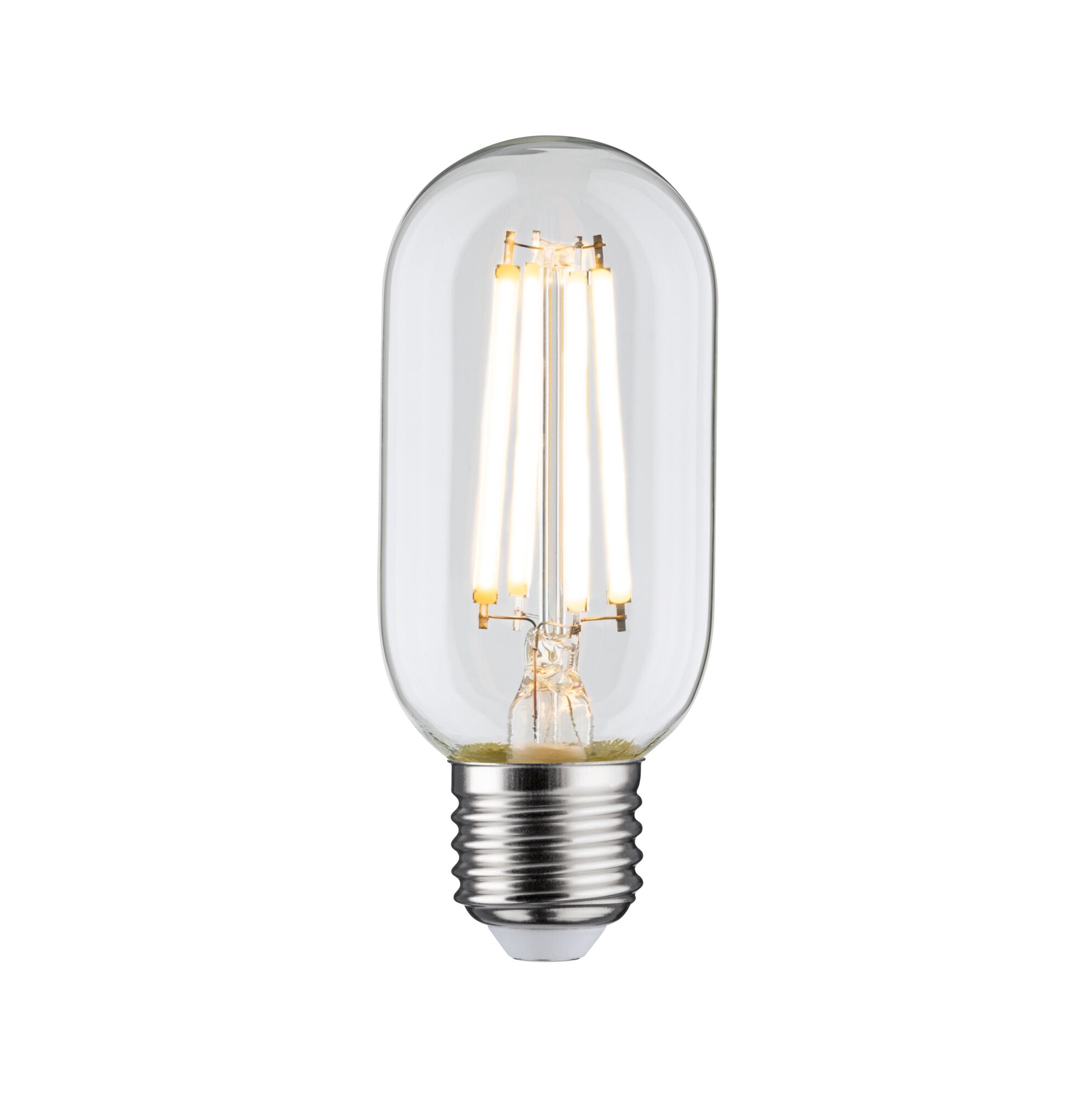 LED light bulb with clear glass tube and E27 base, warm white light for energy-efficient lighting