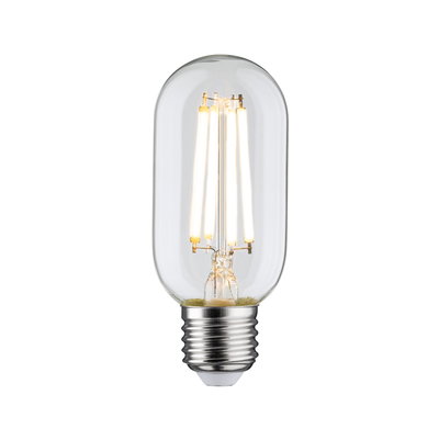 LED light bulb with clear glass tube and E27 base, warm white light for energy-efficient lighting