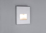 Square silver metal LED recessed wall light with warm white illumination for indoor use
