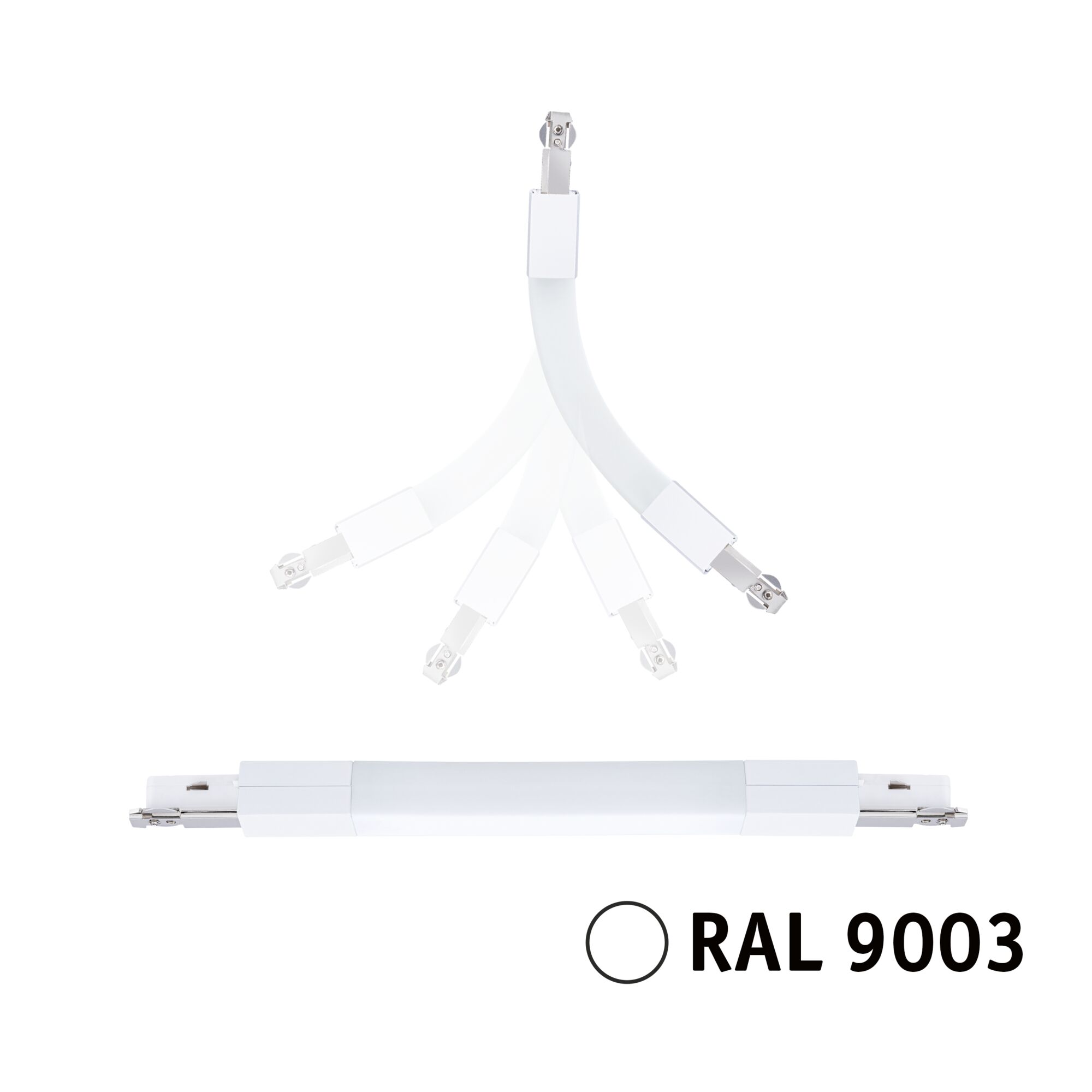Hvid LED-rørudskiftning med fleksible forbindelser i RAL 9003 til moderne belysning
